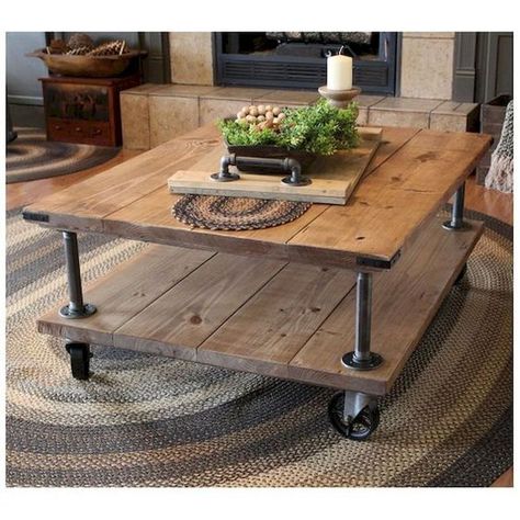 Farmhouse Industrial Coffee Table, Farmhouse Industrial, Table Farmhouse, Vintage Industrial Furniture, Pipe Furniture, Industrial Coffee Table, Coffee Table Farmhouse, Table Cafe, Diy Coffee Table