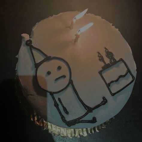 Stick Figure Birthday Cake, Dark Birthday Aesthetic, Cake 18th Birthday, Dark Birthday, Ugly Cakes, Figure Cake, Birthday Aesthetic, Cute Cake, 18th Birthday Cake