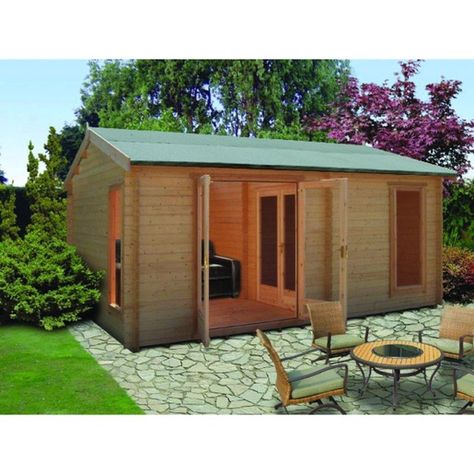 Wickes £2160 Shire Firestone Log Cabin 12x15ft Crazy Homes, Classy Pictures, Tongue And Groove Cladding, Timber Logs, Cabin Diy, Garden Cabins, Apex Roof, Roof Shapes, Fantasy Land