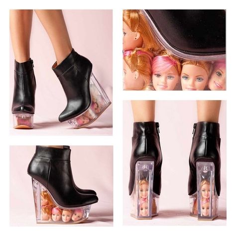 Does not matter if you love or hate Barbie dolls, these Jeffrey Campbell shoes  #coolhunting #calzado Clear Platform Shoes, Barbie Doll Head, Lucite Heels, Barbie Shoes, Jessica Jung, Clothes Closet, Jeffrey Campbell Shoes, Doll Head, Interesting Stuff