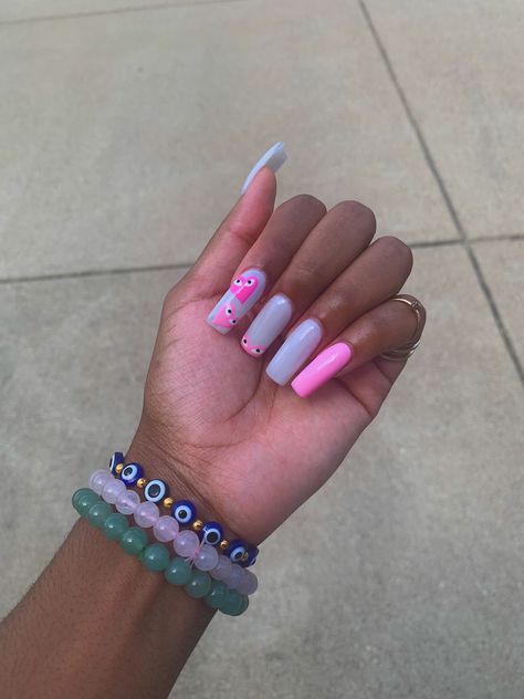 Pink acrylic nails Pink Heart Nails Acrylic, Cute Matching Nails, Matching Nail Sets For Best Friends, Birthday Summer Nails, Pink Heart Nails, Matching Nails With Boyfriend, Tapered Square Nails, Acrylic Toes, Acrylic Toe Nails