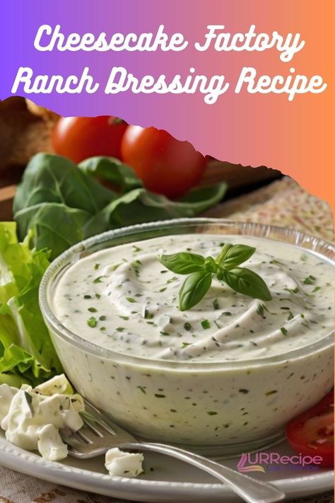 Love the creamy, tangy taste of Cheesecake Love the creamy, tangy taste of Cheesecake Factory's famous ranch dressing? Now you can make it right at home with this easy copycat recipe! With just a few simple ingredients like buttermilk, mayonnaise, and fresh herbs, you'll have a homemade ranch that’s perfect for salads, veggies, and dipping. Save this pin to keep your taste buds satisfied with your favorite restaurant-quality dressing anytime! Cheesecake Factory Ranch, Homemade Ranch Salad Dressing, Bbq Ranch Dressing, Ultimate Cheesecake, Caesar Salad Dressing Recipe, Cheesecake Factory Recipes, The Cheesecake Factory, Ranch Dressing Recipe, Ranch Salad Dressing