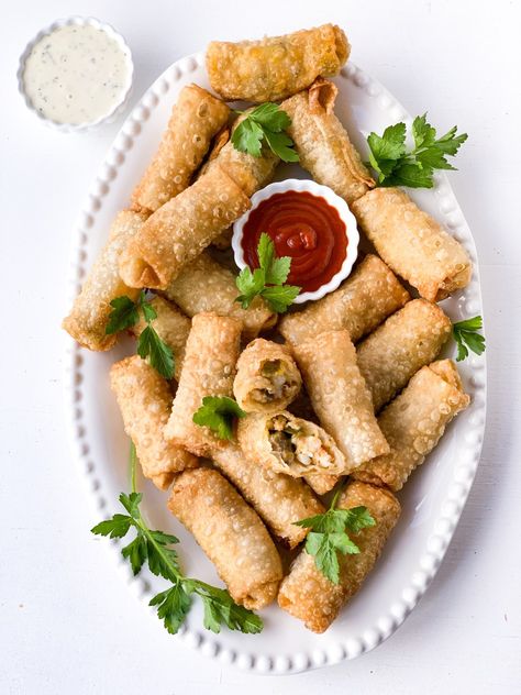 Shrimp and Andouille Sausage Egg Rolls - Creole Contessa Sausage Egg Rolls, Shrimp And Andouille Sausage, Shrimp Egg Rolls, Sausage Appetizers, Cajun Creole Recipes, Egg Roll Recipes, Creole Recipes, Appetizers Recipes, Andouille Sausage