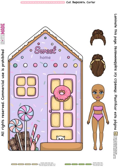 Free Printable Paper Dolls, Barbie Paper Dolls, House Template, Paper Dolls Clothing, Quiet Book Patterns, Candy House, Paper Doll House, Paper Doll Template, Creative Lifestyle