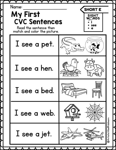 Phonics Worksheets My First CVC Sentences for Kindergarten and First Grade CVC Reading Stories Read and Draw Pages - Etsy Nigeria Can Sight Word Worksheet, Cvc Sentences For Kindergarten, Sentences For Kindergarten, Cvc Sentences, Prek Reading, Cvc Reading, Consonant Words, Worksheet Math, Phonics Worksheets Free