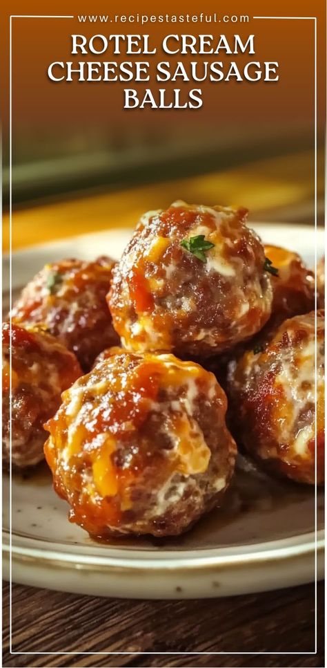 These Rotel Cream Cheese Sausage Balls are a perfect party snack, combining the heat from hot sausage with the creaminess of cream cheese and the zest of Rotel diced tomatoes and green chilies. With cheddar cheese and Bisquick binding it all together, these sausage balls are easy to make, incredibly flavorful, and sure to be a hit at your next party or game day gathering. Cream Cheese And Rotel Sausage Balls, Bisquick Sausage Balls With Rotel, Sausage And Rotel Balls, Rigel Cream Cheese Sausage Balls, Sausage And Bisquick Balls, Red Lobster Cheddar Bay Biscuit Mix Sausage Balls, Sausage Balls With Rotel Recipes, Royal Cream Cheese Sausage Balls, Recipes Using Hot Sausage