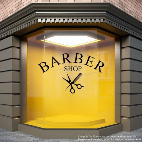 BARBER SHOP Comb/Scissors Barbers Hairdresser Window Sticker Display Decal Barber Logo, Shop Window Stickers, Hair Salon Interior, Barber Shop Decor, Elderly Home, Retail Inspiration, Shop Window Design, Yellow Home Decor, Shop Fronts