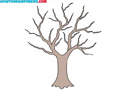 How to Draw a Tree without Leaves - Drawing Tutorial For Kids Leaf Art For Kids, Drawing A Tree, Tree Drawing Easy, Tree Without Leaves, Hammer Picture, Landscape Drawing Tutorial, Draw A Tree, Drawing Tutorials For Kids, Coloring Supplies