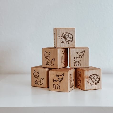 Large Woodland Animal Block, Wooden Toy Blocks, Nursery Decorations, Baby Shower Decorations, Baby Shower Gift Boho Nursery Inspiration, Woodland Creatures Nursery, Beeswax Polish, Woodland Nursery Theme, Nursery Room Inspiration, Baby Room Design, Baby Blocks, Animal Baby Shower, Toy Blocks