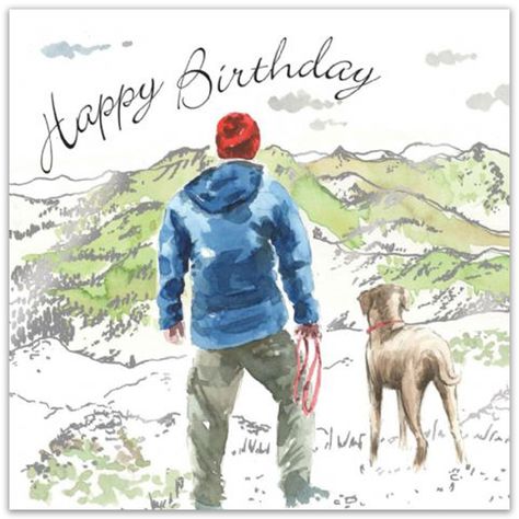 Twizler Happy Birthday Card For Him with Green & Silver Foiling and Unique Watercolour Effect - Dog Card – Hiking Card - Male Birthday Card – Mens Birthday Card : Amazon.co.uk: Stationery & Office Supplies Mens Birthday Cards, Male Birthday Cards, Outdoorsy Man, Happy Birthday Man, Mens Birthday, Birthday Card For Him, Gorgeous Birthday, Watercolor Birthday Cards, Male Birthday