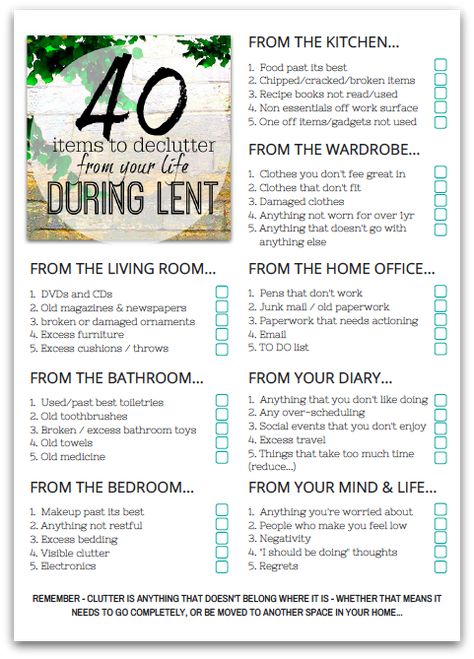 40 things to declutter during Lent - checklist Lent Challenge, 40 Days Of Lent, Clutter Help, Things To Declutter, Decluttering Ideas, Declutter Challenge, Getting Rid Of Clutter, Declutter Your Life, Clutter Free Home