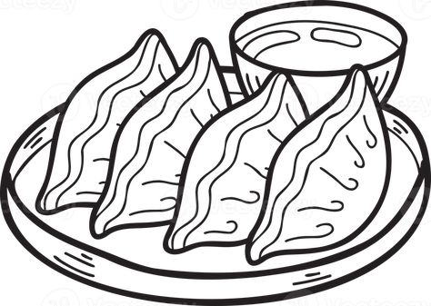 Hand Drawn Gyoza or dumplings Chinese and Japanese food illustration Mandu Dumplings, Dumplings Chinese, Japanese Food Illustration, Recipe Book Design, Wattpad Background, Chinese Dumplings, Free Hand Drawing, Clipart Black And White, Food Illustration