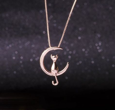 Hand Bracelet With Ring, Collarbone Necklace, Silver Cat Pendant, Cat And Moon, Cat Memorial Gift, Necklace Cat, Cat Moon, Gifts For Cat Lovers