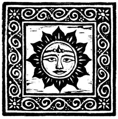 Linocut Printmaking, Lino Art, Linocut Art, Sun God, Sun Art, Lino Print, Stamp Design, Linocut Prints, Art Logo