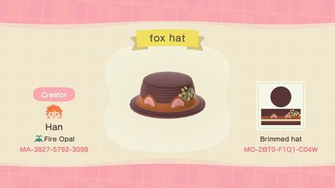 Han on Twitter: "made a little fox inspired outfit 🦊🌼🌿 #acnh #ACNHdesign #ACNHDesigns… " Fox Hat, Qr Codes Animal Crossing, Fox Ears, Yellow Raincoat, Animal Crossing Qr, Ear Hats, Cute Fox, Cat Ears, Fire Opal