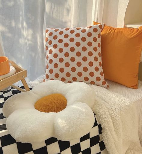 groovy | home decor | amazon | oversized pillow Flower Floor, Polka Dot Pillow, Stylish Bedding, Solid Orange, Fall Bedroom, Orange Pillows, Stylish Beds, Flower Pillow, Cozy Decor