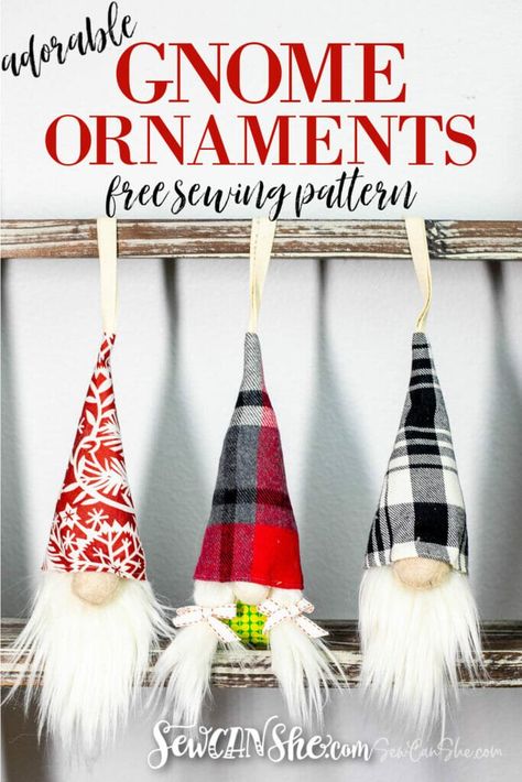 Christmas Gnome Ornament – Free Sewing Pattern Christmas Sewing Projects, Ornament Template, Holiday Sewing, Free Sewing Pattern, Gnome Ornaments, Diy Gnomes, Gnomes Crafts, Christmas Sewing, Handmade Christmas Ornaments