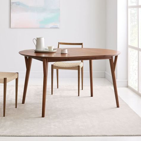 Mid-Century Rounded Expandable Dining Table | West Elm Expandable Round Dining Table, Windsor Dining Chairs, Round Marble Dining Table, Reclaimed Wood Dining Table, Oversized Furniture, Expandable Dining Table, Mid Century Dining, Marble Dining, Dining Table Marble