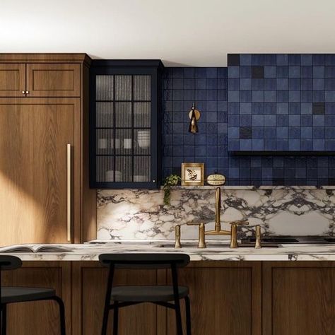 Karin Bohn on Instagram: "Renderings from our Point Grey remodel. Which kitchen do you like better? 1 or 2? Tile hood or Marble hood? Comment below! 👇🏼" Tiled Kitchen Hood, Tile Kitchen Hood, Tiled Range Hood, Tile Hood, Marble Hood, Karin Bohn, Colorful Kitchens, Hood Fan, Kitchen Hood