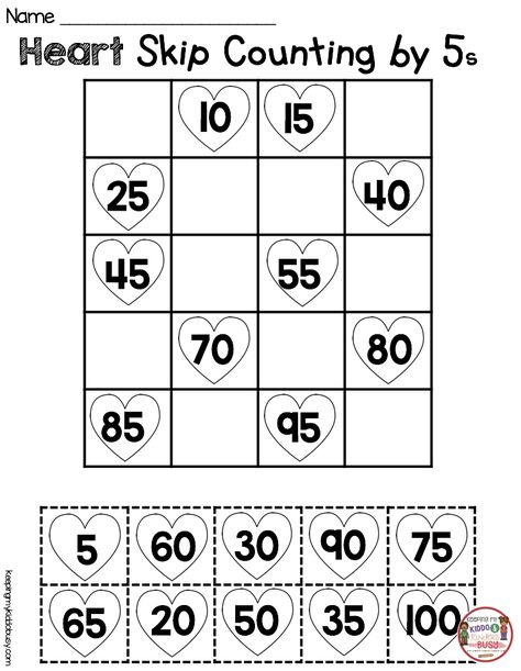 VALENTINES DAY Heart cut and paste counting skip counting by tens - Valentine's Day Math - Valentines Day Activities for kindergarten and Pre-K #kindergartenmath #valentinesday #kidsvalentines #kindergarten Count By 5, Skip Counting By 5's, Counting In 5s, February Math, Counting By 5's, Math Valentines, Skip Counting, Kindergarten Math Worksheets, Number Recognition