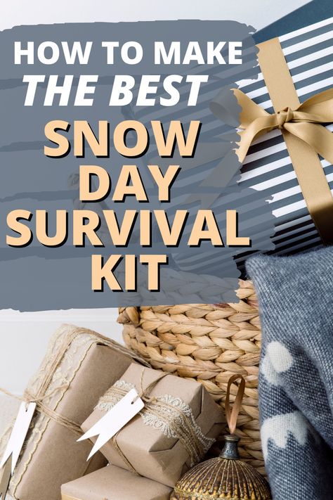 Need snow day activities for kids or snow day gift basket ideas? THE BEST winter activity ideas for kids of all ages in a snow day survival kit! #snowday #snowdaysurvivalkit #giftbasketideas #winteractivity #snowyday #winterbreak Snow Gifts Ideas, Snow Day Survival Kit Gift Basket, Snow Day Basket Ideas, Let It Snow Gift Basket Ideas, Snow Day Basket, Snow Day Gift Basket Ideas, Christmas Survival Kit Ideas, Snow Day Survival Kit, Winter Gift Basket Ideas