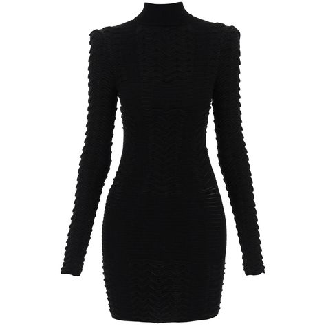 Balmain Mini Dress Crafted In Texturized Viscose Knit With Embossed Herringbone Motif. Turtleneck Design With Long Sleeves, It Features Back Fastening With Maxi Gold-Tone Zipper. Waisted Fit With Padded Shoulders. The Model Is 177 Cm Tall And Wears Size Fr 36. Material: 83% Vi 17% Pl. Made In: France. Color: Black. Collection: Fall - Winter 2023. Sku: Bf1r8239ke96. Modecraze Is An Online Platform That Offers The Best Designer Products From Europe To Customers All Over The World. Our Exclusive Pa Balmain Style, Sleeved Velvet Dress, Balmain Clothing, Moon Dress, Balmain Dress, Green Velvet Dress, Striped Mini Dress, Tweed Dress, Denim Mini Dress