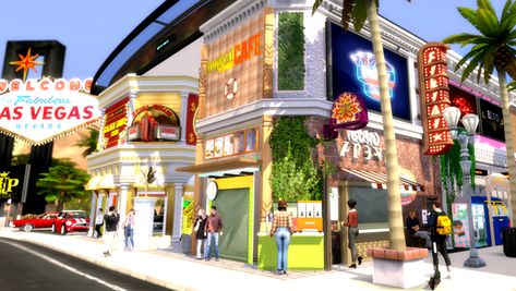 Freemont Street Las Vegas, Sims 4 Restaurant, Freemont Street, Oasis Springs, The Sims 4 Lots, Jamba Juice, Sims 4 Expansions, Tumblr Sims 4, Rodeo Drive