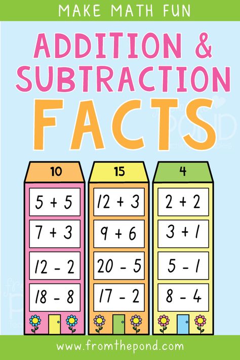 Addition and Subtraction Facts | From the Pond October Homeschool, Subtraction Anchor Chart, Addition And Subtraction Facts, Small Group Math, Subtraction Kindergarten, Envision Math, Math Rotations, From The Pond, Common Core Kindergarten