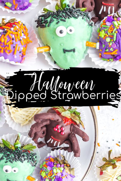 Who said Halloween season can’t be a little healthy? These Halloween chocolate dipped strawberries make the perfect party treat that the whole family can enjoy making and munching. Halloween Strawberries, Halloween Chocolate Covered Strawberries, Strawberry Snacks, Strawberry Stuff, Chocolate Covered Strawberry Recipe, Dipped Strawberries, Mini Pretzels, Halloween Chocolate, Chocolate Dipped Strawberries