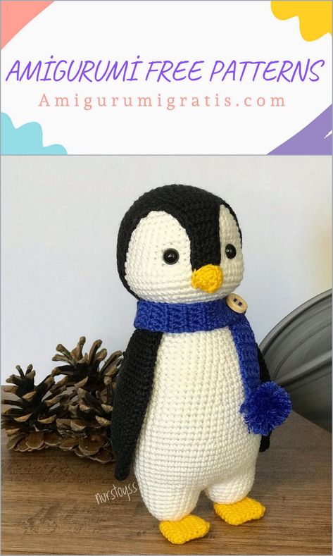 Amigurumi Velvet Penguin Free Crochet Pattern - Amigurumi Free Patterns Diy Penguin, Crochet Lovey Free Pattern, Crochet Baby Doll, Amigurumi Penguin, Fancy Crochet, Crochet Sloth, Crochet Penguin, Penguin Pattern, Easy Crochet Animals