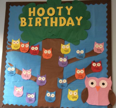 Owl Bulletin Boards, Birthday Owl, Birthday Board Classroom, Board Classroom, Birthday Bulletin Boards, Birthday Bulletin, Owl Birthday, Class Decor, Owl Theme