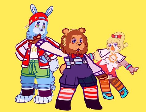 Toy bonnie
Toy Chica
Toy Freddy 
Fnaf Og Fnaf Characters, Fnaf Vintage Animatronics, Roxy Gacha Club Fnaf, Lolbit Fnaf Gacha Club, Fnaf Ocs Gacha Club, Monty Fnaf Gacha Club, Gacha Fnaf Oc, Gacha Fnaf Designs, Fnaf Gacha Designs