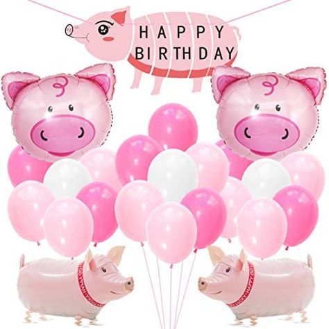 Pig Birthday Party Decorations, Pig Birthday Decorations, Pig Birthday Theme, Piggy Party, Pig Baby Shower, Pig Balloon, Banner For Birthday, Balloons Happy Birthday, Pig Birthday Cakes