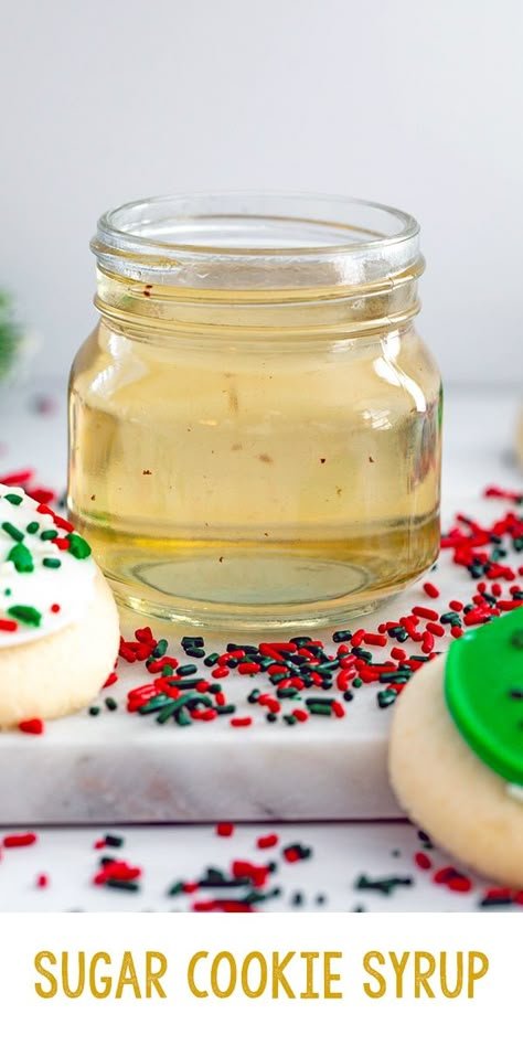 Starbucks Sugar Cookie, Sugar Cookie Syrup, Homemade Christmas Cookies, Homemade Coffee Syrup, Fancy Coffee Drinks, Almond Milk Latte, Coffee Creamer Recipe, Creamer Recipe, Homemade Soda