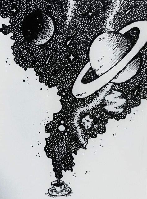 Celestial Ink Drawing, Space Ink Drawing, Nasa Drawing, Outer Space Drawing, Space Art Projects, Galaxy Drawings, Galaxy Artwork, Space Drawing, Planet Drawing