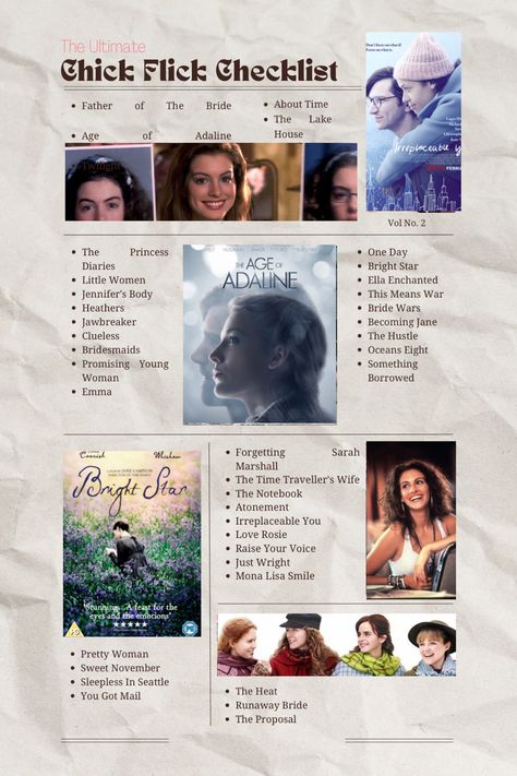 Chick Flick Movies List, Chick Flicks Movies, White Chicks Movie, Jennifers Body Movie, Flick Book, Best Chick Flicks, Chick Flick Movies, Age Of Adaline, Bride Wars