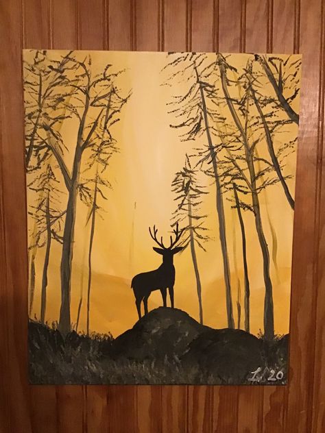 Easy Paintings Forrest, Elk Painting Easy, Easy Deer Paintings On Canvas, Acrylic Woodland Painting, Deer In Woods Drawing, Squirrel Painting, Deer In Forest Painting, Tulip Drawing, Fall Paintings