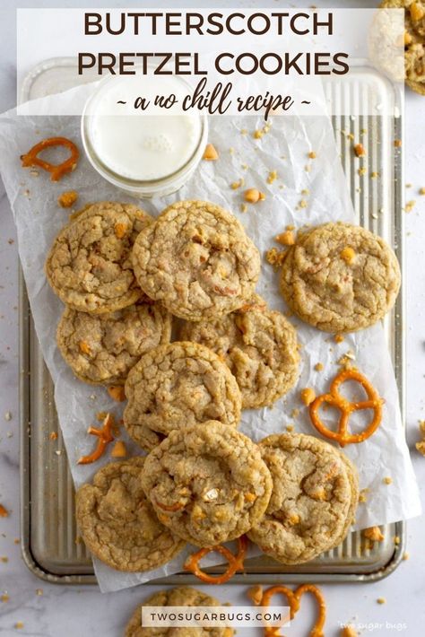 Cookies No Chill, Salty Pretzels, Cookie Recipes For Kids, Pretzel Cookies, Butterscotch Cookies, Pretzels Recipe, Cake Recipes From Scratch, Butterscotch Chips, Soft Cookie