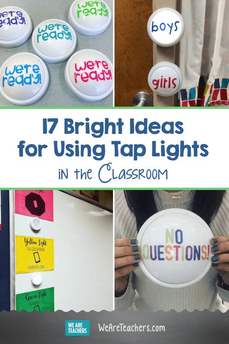 17 Bright Ideas for Using Tap Lights in the Classroom. Teachers use tap lights in the classroom to get students' attention, monitor noise levels, teach reading skills, and so much more. #classroomideas #classroomsetup #classroomdecor #teaching #teacher Lights In The Classroom, Noise Level Classroom, Classroom Storage Solutions, Math Classroom Decorations, Teaching Secondary, Clever Classroom, Teach Reading, Elementary Learning, Phonics Practice