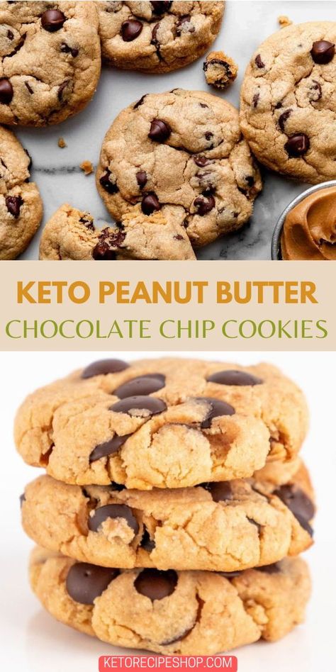 Enjoy the taste of your favorite cookie in a keto-friendly way. These Peanut Butter Chocolate Chip Keto Cookies are made with sugar-free chocolate chips and low-carb ingredients for a delicious and satisfying keto treat! Cookies With Almond Butter, Keto Tea, Keto Lunches, Keto Peanut Butter Cookies, Keto Dishes, Keto Treats, Keto Baking, Keto Peanut Butter, Keto Cookie Recipes