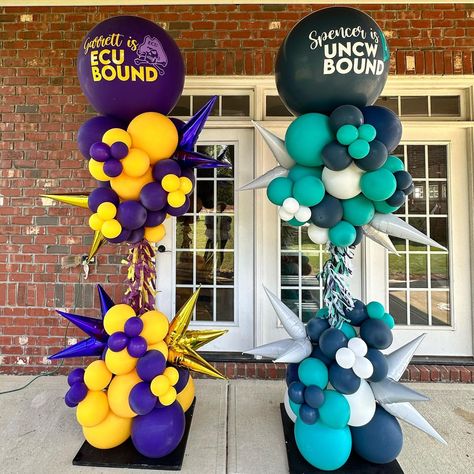 Couple of KANGO Crazy Towers for some college bound boys! Congrats to the Hales’ ✨ | Instagram College Bound Party Ideas, Homecoming Balloons, College Balloons, Livingstone College, College Homecoming, High School Graduation Party Ideas, College Banner, Graduation Chalkboard, Trunk Party