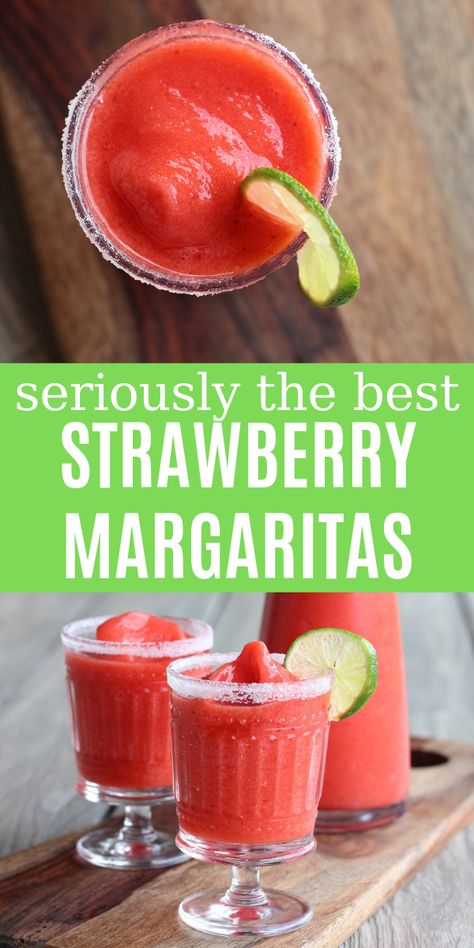 Blended Margarita Recipe, Strawberry Margaritas, Frozen Strawberry Margarita, Strawberry Margarita Recipe, Frozen Limeade, Frozen Strawberry, Frozen Margaritas, Strawberry Margarita, Boozy Drinks