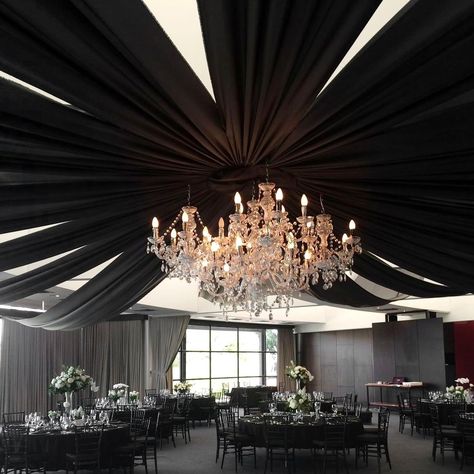 PRICES MAY VARY. 🥂【Wedding Decorations Ceiling Drapes】You will receive 6 panels black wedding drape curtain(without hanging pieces), each wedding extra long curtain measures 5 feet(60 inch)wide x10 feet(120 inch) long.6 panels black ceiling drapes can meet your demands for decorating your weddings, parties, receptions. 🥂【Easy to Use Ceiling Decor】These wedding ceiling drapes have 4 inch pockets on both ends–to hang them from curtain rods and watch their cascading layers add a unique elegance t Black White And Metallic Wedding, Black Drapes Wedding, Edgy Wedding Decor, Ceiling Decorations For Party, Black Wedding Reception Decor, Drapes For Wedding, Wedding Drapes, Wedding Ceiling Decorations, Ceiling Drapery