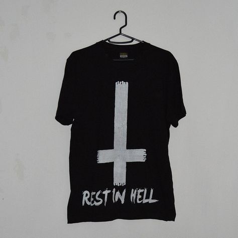 Rest In Hell Satanic Dead Hipster T-shirt Inverted Cross Gothic Style... ($14) ❤ liked on Polyvore featuring men's fashion, men's clothing, men's shirts, men's t-shirts, mens t shirts, mens cotton t shirts and mens cotton shirts Satanic Clothes, Cross Gothic, Satanic Clothing, Rest In, Inverted Cross, Hipster Tshirts, Cotton T Shirts, Hipster Mens Fashion, Mens Cotton T Shirts