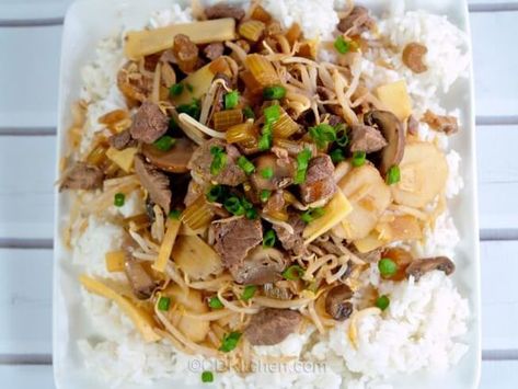 Slow Cooker Chop Suey ~ Serves 6 Slow Cooker Chop Suey, Celery Water, Pork Chop Suey, Chop Suey Recipe, Pork Stew Meat, American Chop Suey, Beef Chops, Pork Stew, Fried Steak