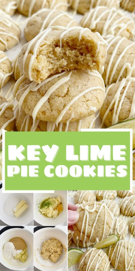 Key Lime Pie Cookies, Key Lime Cookie Recipe, Gluten Free Key Lime Pie, Lime Dessert Recipes, Cookies Crumble, Lime Dessert, Cookies Board, White Chocolate Glaze, Key Lime Recipes