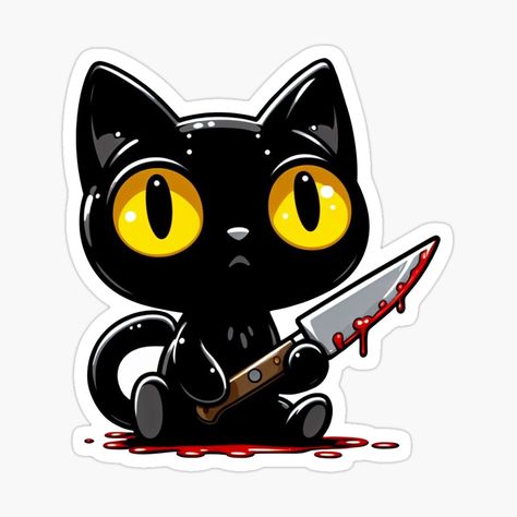 Get my art printed on awesome products. Support me at Redbubble #RBandME: https://www.redbubble.com/i/sticker/Black-Cat-Holding-Knife-by-EmmaLupa/160053815.EJUG5?asc=u Cat With Knife, Cat With Knife Pointed At It, Cat Knife, Black Cat With Knife, Smug Cat Knife Meme Drawing, Black Cat Sticker, Cat Stickers, Cute Pins, Black Cat