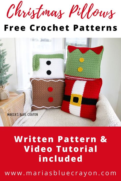 Crochet Christmas Pillow, Christmas Pillows Diy, Xmas Pillows, Blue Crayon, Christmas Crochet Pattern, Crochet Snowman, Crochet Pillow Cover, Christmas Cushion Covers, Crochet Xmas