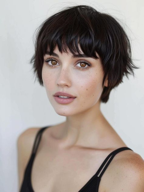 Chic Short Hairstyles with Bangs for a Trendy Look Short Hairstyles With Bangs, Long Face Haircuts, Short Choppy Haircuts, Hair Dye Ideas, Long Face Shapes, Pixie Cut With Bangs, Oval Face Haircuts, Stylish Short Haircuts, Hair With Bangs