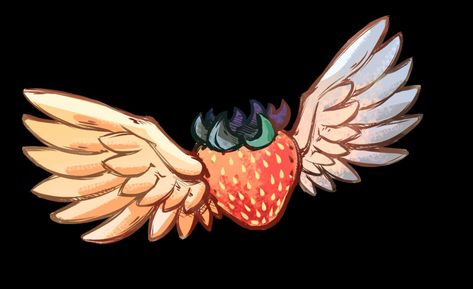 Celeste Tattoo, Butterfly And Strawberry Tattoo, Strawberry Fairy Tattoo, Strawberry Patch Tattoo, Strawberry Animal Tattoo, Celeste Strawberry, Strawberry Garden Tattoo, Indie Game Art, Gaming Tattoo